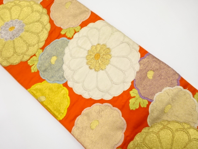 JAPANESE KIMONO / ANTIQUE FUKURO OBI / SILK / WOVEN FLOWER